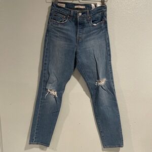 Levi's Blue Denim Jeans Wedgie‎ Straight 26 Button Fly Distressed